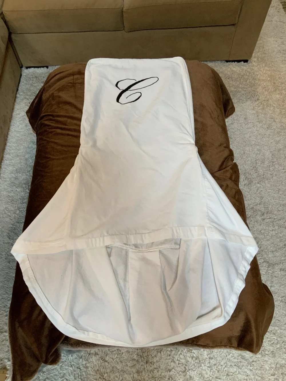 Chair Cover White Black Embroidered C on back Cotton Coastal Cottagecore Wedding